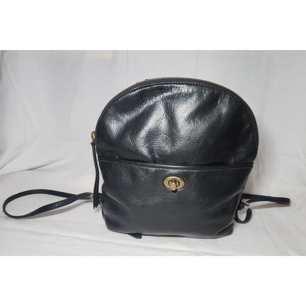Margot Camille Black Leather Turn Lock Backpack